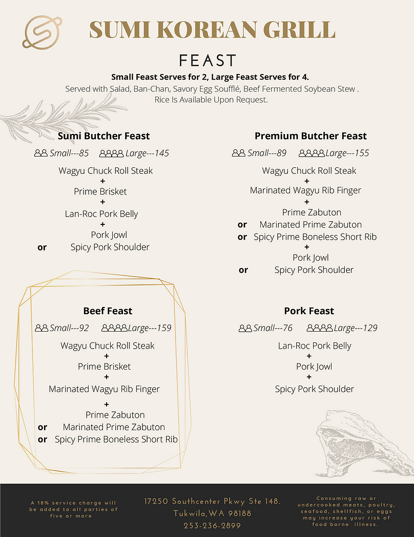 SRF Gold Wagyu Beef, Prime, Pork Belly, Brisket, Short Rib